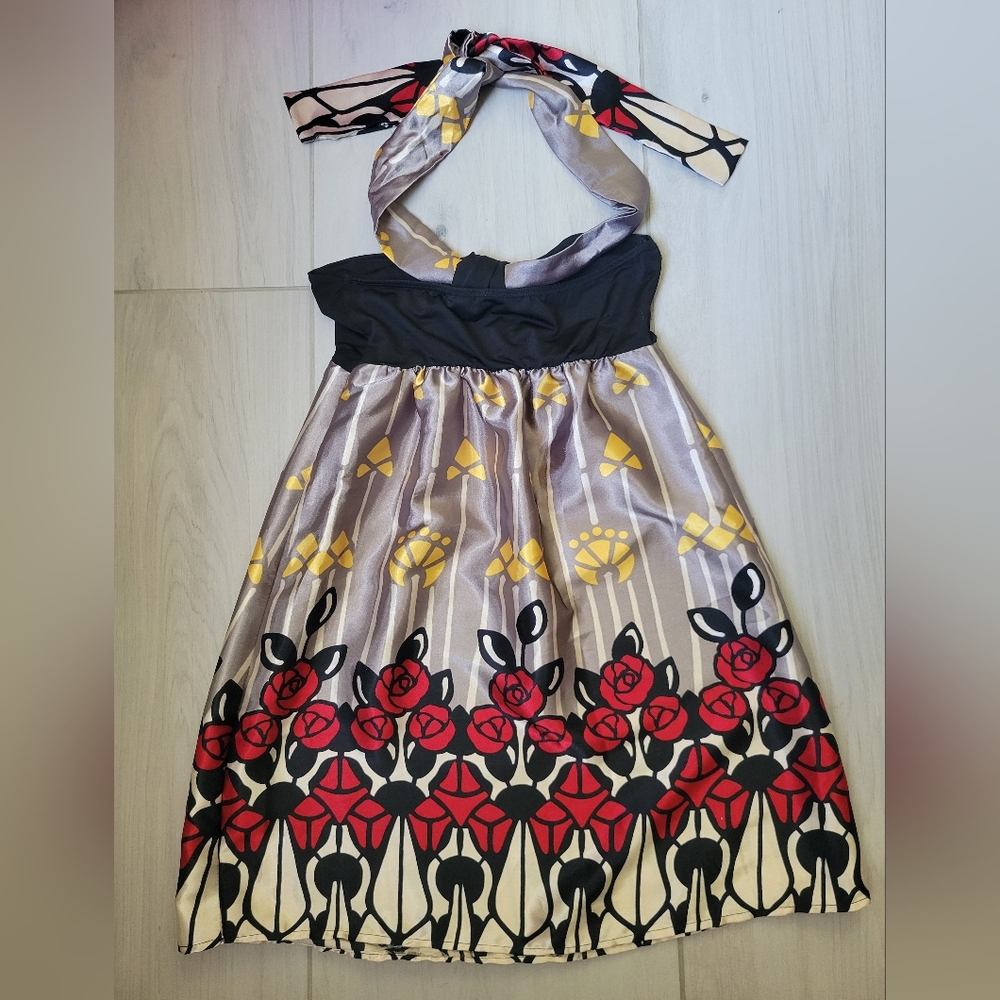 Beautiful Tube Top Dress Silk-like Material Red, Black, Gray w Yellow Size Small